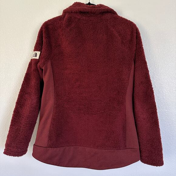 The North Face Furry Fleece Teddy Full Zip Burgundy Jacket Womens Medium Pockets - Picture 4 of 9